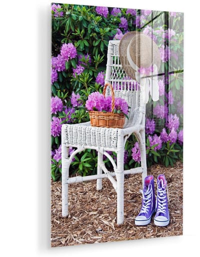 ® Glasschilderij 120x180 cm - Schilderij acrylglas - Seringenbloemen in een traditionele tuin - Foto op glas - Muurdecoratie woonkamer - Wanddecoratie slaapkamer - Schilderijen