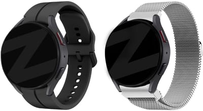 Bandz Bundel – siliconen bandje ‘Extreme’ zwart + zilveren Milanese loop band – geschikt voor Samsung Galaxy Watch 7 / 6 / 5 / 4 / Watch FE (40mm & 44mm / Classic / Pro)