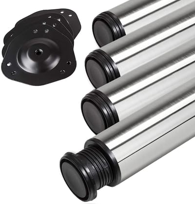 SOTECH 4 stuks Tafelpoten Hoogte 710 mm Ø 76 / 80 mm echt geborsteld roestvrij staal belastbaar tot 300 kg (75 kg per stuk) met 32 mm hoogteverstelling