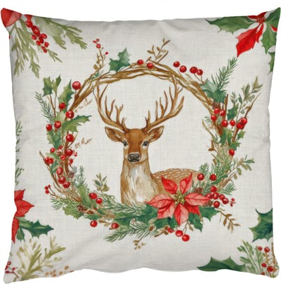 Sierkussens - Kussentjes Woonkamer - 50x50 cm - Kerstkrans - Hert - Hulst - Rood