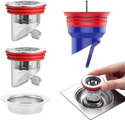 Afvoer Geurstopper - Douche Afdekking - Frisse Lucht - Automatische Terugslag - 3 Stuks - Blauw Rood