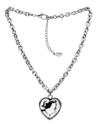 Behave Korte anker ketting lengte 42 cm, metaal, hanger hartvorm 30mm