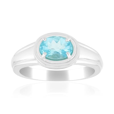 Cavill - Zilveren Damesring - 925 Sterling Zilver met Palladium - Blauwe Apatiet 0 638 ct Ovaal geslepen - Luxe ring 22x20 mm - Madagaskar Edelsteen
