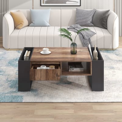 HAUSS SPOLE Salontafels 106,4x40x60 cm - Koffietafel Met Lade En Opbergruimte - Functioneel Design - Rechthoekig - Woonkamer Tafel - Spaanplaat - Zwart
