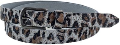 Leren Dames Riem Panterprint | 2cm breed | Riemmaat: 105 (totale lengte: 120cm) | 100% echt leer | Kleur: off-white | Nikkelvrije gesp