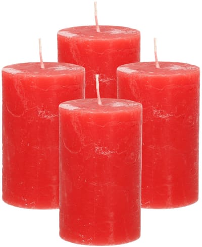 Atmosphera Stompkaars/cilinderkaars - 4x - rood - 5 x 8 cm - klein rustiek model