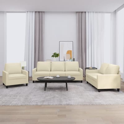 vidaXL - 3-delige - Loungeset - met - kussens - kunstleer - crème