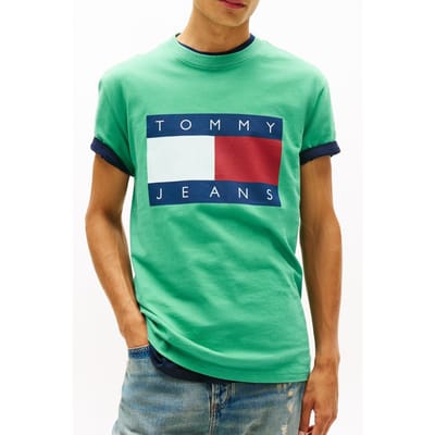 Tommy Hilfiger Tjm Regular Big Flag Ss Bahama Green Größe: S | Bedruckte T-Shirts Outlet | Herren | Grün