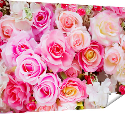 Gards Tuinposter Roze Rozen Achtergrond - Bloemen - 160x120 cm - Tuindoek - Tuindecoratie - Wanddecoratie buiten - Tuinschilderij