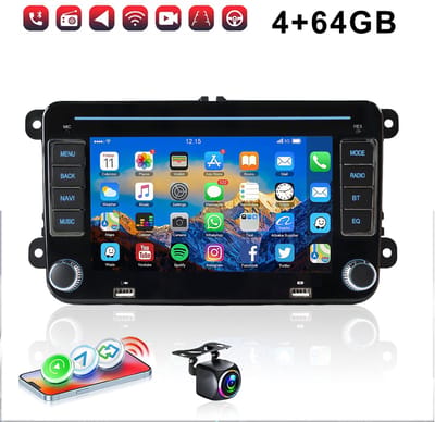 ESSGOO VW Autoradio - Geschikt voor Volkswagen, Skoda & Seat - Apple Carplay & Android Auto - Android 15 - 4+64GB - 7 Inch HD Touchscreen - Bluetooth, Dual USB, WiFi & SWC - GPS Navigatiesysteem - Achteruitrijcamera