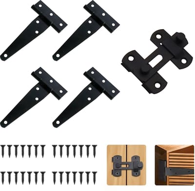 Somstyle 5-Delige Deurscharnieren Set - T-scharnieren 10 x 6.4 x 2.3 CM - Deurvergrendeling 7 x 4.9 CM - Zwart