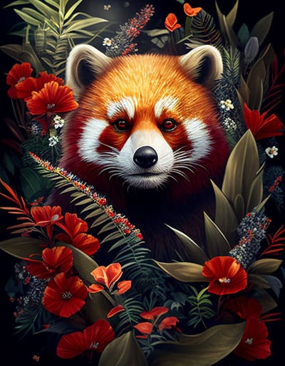AI - Woondecoratie - Poster - Dieren - Panda - Bloemen en jungle - 29 - 60 x 80 cm