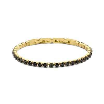 Frank 1967 7FB-0859 – Heren Armband – Tennis Armband – Zwarte Zirkonia – Goudkleurig Staal – 3 mm – 21 cm – Cadeau voor Mannen