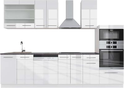 Vicco Fame-Line Complete keukeneenheid – 300 cm met hoge kast, WB Antraciet Wit hoogglans/wit