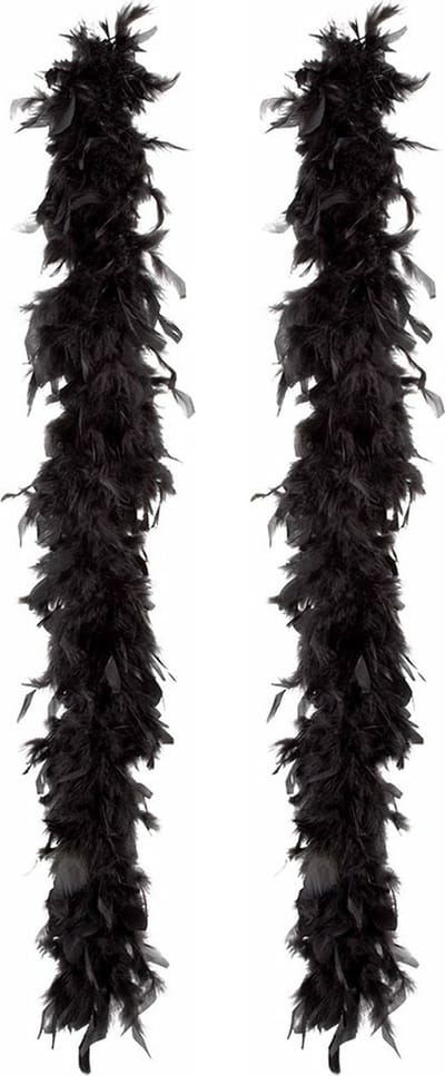Boland Carnaval verkleed boa met veren - 2x - zwart - 180 cm - 80 gram - Glitter and Glamour