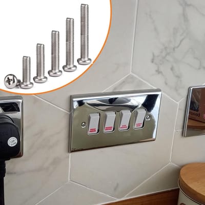 M3.5 Elektrische steekschroeven, 50 stuks, gemengd, 20, 25, 30, 35, 40 mm, lange roestvrijstalen schroeven M3,5 voor wandplaat, lichtschakelaar en stopcontacten