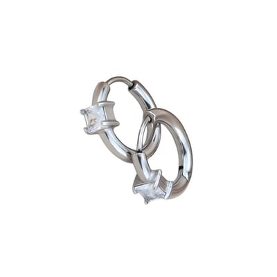 Aramat Jewels | Oorringen | Stalen Oorringen met vierkante Zirkonia | Zilverkleur | |8mm | Staal | Volwassenen | Verkleurd niet