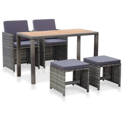vidaXL - 5-delige - Tuinset - poly - rattan - en - acaciahout - antraciet
