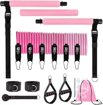 Gar Fitness Bar 180 lb Versterkte Weerstandsband - Professionele Weerstandsbandenset - Weerstandsbanden - Fitnessstaaf - Bevat 6 Weerstandsbanden - Geschikt voor Crosstraining - Roze