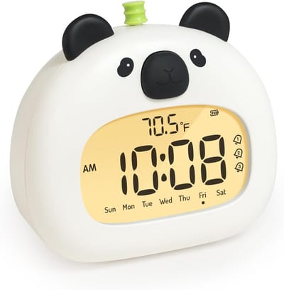 Panda-vormige kinderwekker met nachtlampje - Leuke digitale slaaptrainer - Met led-display - 3 alarmen - Afteltimer - Instelbare helderheid - Oplaadbare wekker voor naast het bed - Wit