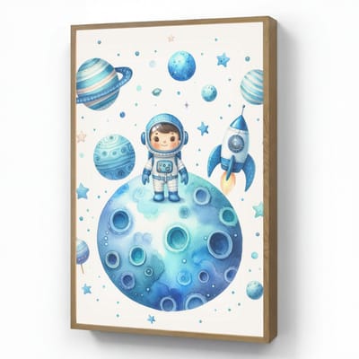 Nachtlampje 70x100 cm - Kinder lamp - Ruimte - Blauw - Astronaut - Sterren - Planeten - Tafellamp kinderkamer draadloos - Slaapkamer lampje - Bedlamp kinderen - Kinderlampje - Wandlamp babykamer - Nachtlampjes