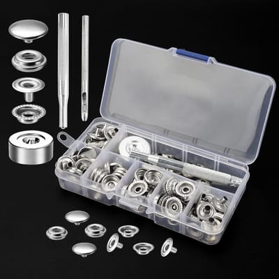100 stuks drukknopen 15mm zonder naaien, zilveren metalen drukknopen set met 3 verstelbare gereedschappen, ideaal voor leer en tassen, eenvoudig te gebruiken en duurzaam