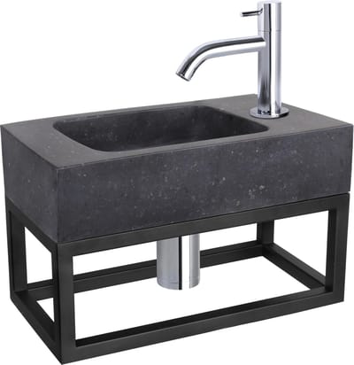 Differnz Fonteinset Bombai black - Natuursteen - Kraan gebogen chroom - Met handdoekrek - 40 x 22 x 9 cm