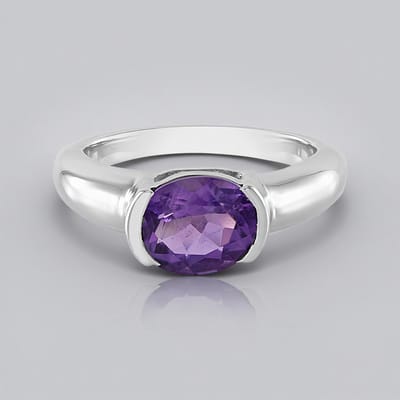 Cavill - Zilveren Ring 925 Sterling Zilver - Platina Geplateerd - Ovale Siberische Amethist 3,09 Ct - Paarse Edelsteen - Modern Elegant