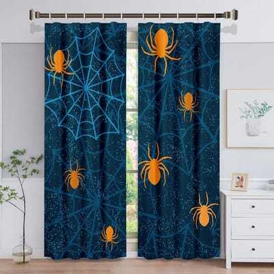 Cartoon Spin Zwart Web Kinderen Halloween Raamgordijnen Voor Kinderen Slaapkamer Woonkamer Badkamer Kicthen Deur Hal Huisdecor W70 X H185(CM)X2&Grommet Top