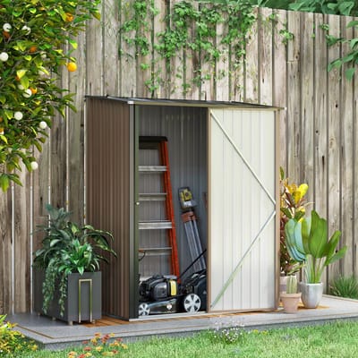 Tuinhuis Metaal, Metalen Schuurtje, Tuinberging Metaal, Tuinschuur Met Lessenaarsdak, 1.34 m², Metaal, Gegalvaniseerd Staal, Bruin, 161,5 X 94,5 X 196 Cm