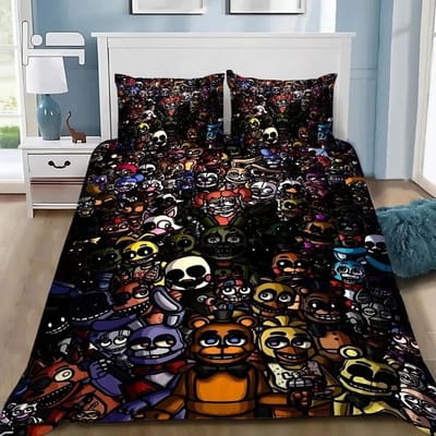 3D Print Freddy F-Fnaf Beddengoed Set Five Nights Dekbedovertrek Set Met Kussensloop 3 Delen Dekbedhoes Slaapkamer Decor AU Single(140*210cm)3pcs
