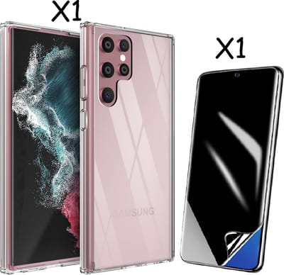 Hoesje Geschikt Voor Samsung Galaxy S22 Ultra Hoesje Anti Shock transparant silicone met Privacy - Hoesje Geschikt Voor Samsung Galaxy S22 Ultra hoesje Backcover hoesje -Hoesje Geschikt Voor Samsung Galaxy S22 Ultra Privacy Screenprotector 1 pack