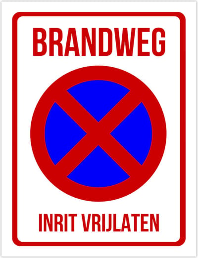 Pictogram/ bord | "Brandweg - Inrit vrijlaten" | 27 x 36 cm | Kunststof | Stilstaan verboden | Inrit niet blokkeren | Brandweer | Type E3 | Noodsituatie | 1 stuk