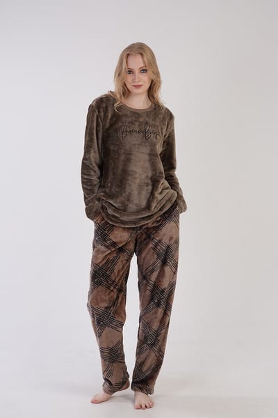 Vienetta - Dames Zachte Pluche Pyjama Set, Lange Mouwen - S