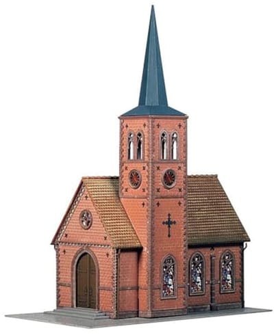 H0 Modelbouw Kleine Stad Kerk met Klinkerconstructie en Decoratieve Elementen