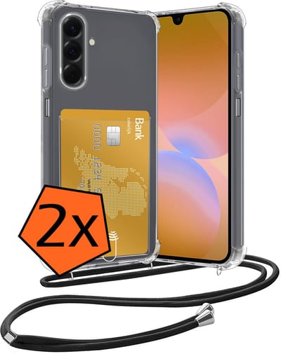 Hoesje Geschikt voor Samsung A26 Hoesje Met Telefoonketting Pasjeshouder Shockproof Case Koord - Hoesje Geschikt voor Samsung Galaxy A26 Hoes Met Kaarthouder - Transparant - 2 PACK