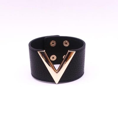 Retro Europa En De Grote Leren Armband Eenvoudige All-Match Ol V Woord Brede Armband Voor Vrouwen Nieuwe Hand Sieraden Bijoux 21cm black