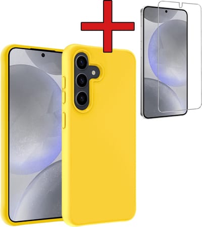 Hoesje - Met Screenprotector - Geschikt voor Samsung Galaxy S24 - Sterk & Shockproof - Telefoon Hoes - Back Cover - Siliconen Case - Telefoonhoes - Geel