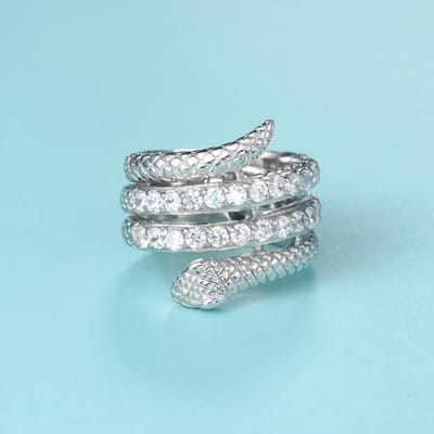 Quiges - Ring Klassiek Solitair in Slang Motief van 925 Zilver met Zirkonia Steentjes Transparant - QSR12918