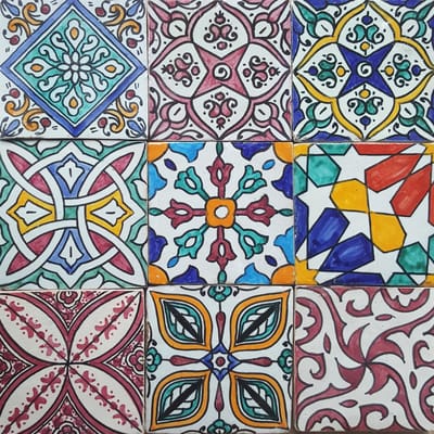 Wandtegels – Handgeschilderd keramiek – Set van 9 – 10×10 cm – Boho mix