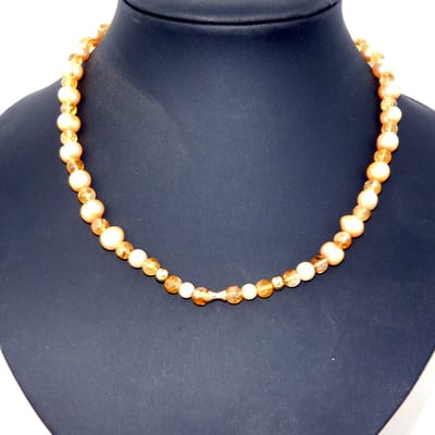 Hetty'S - Chique Collier met Gouden Zoetwaterparels - Citrien en 14 Karaat Gouden Accenten - Goldplated zilver slot