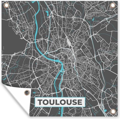 Tuin poster Toulouse - Frankrijk - Kaart - Stadskaart - Plattegrond - 200x200 cm - Tuindoek