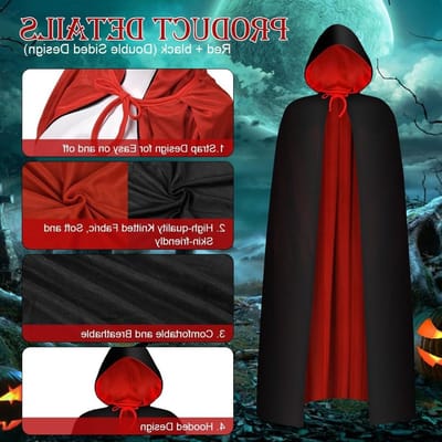 Reversible Zwarte en Rode Kapmantel voor Volwassenen | Vampier en Heks Kostuum voor Halloween, Kerst en Carnaval | Cosplay Outfit voor Feestjes