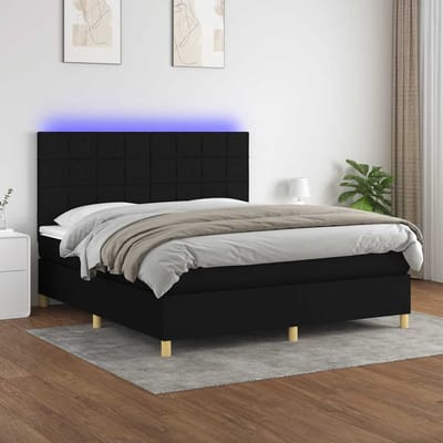 vidaXL - Boxspring - met - matras - en - LED - stof - zwart - 180x200 - cm