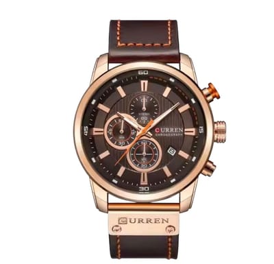 Curren Herenhorloge - Leren Band - Polshorloge - Heren - Horloge - Geschenkdoos - Mannen - Rosé - Polsband Bruin - Horlogedoos