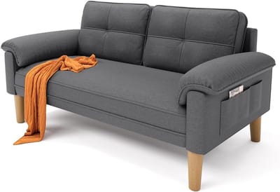 Bank 2-Zits - Sofa Klein - Kleine Ruimtes - Zijvakken - 144 x 77 x 77 cm - Donkergrijs