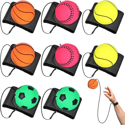 Jumping Ball met Koord - Pack van 8 - Polsbal - Diameter 6 cm - Handtrainer voor Kinderen - Stressverlichtende Speelgoed