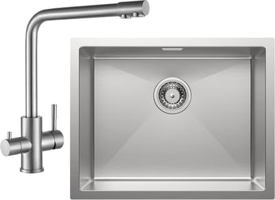Auralum Max Spoelbak voor keuken 55x44cm - Spoelbak Keuken Met 3 Wege Keukenkraan - Spoelbakken met sifon en overloopset - Enkele spoelbakken RVS