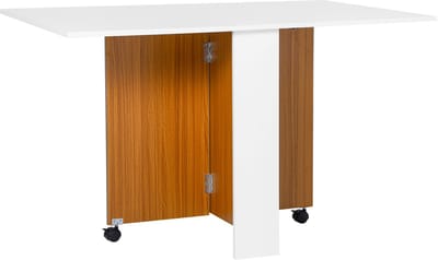 1 stuk - Uittrekkbare eettafel - Mobiel - Modern design - 120 cm x 80 cm x 73 cm - Teakhout + wit
