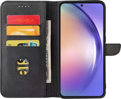 Geschikt voor Samsung Galaxy A54 5G Telefoonhoesje Kunstleer met Magnetisch lipje en Pasjeshouder Book Case met Klepje - Zwart - Smartphonica geschikt voor Samsung Galaxy A54 5G